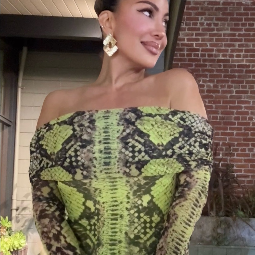 AFRM Thelma Dress in Lime Snake